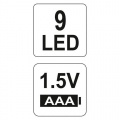 Svítilna kapesní 9 LED (ALU) Yato